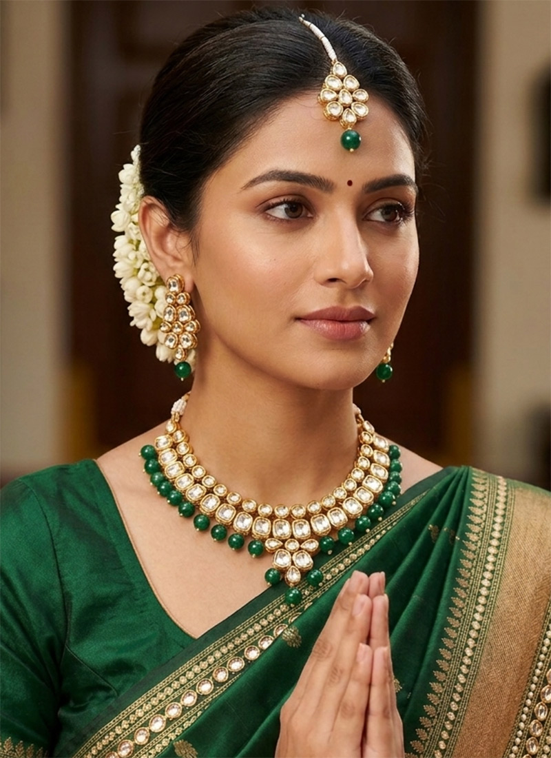 Timeless Green Kundan Pearl Necklace Wedding Wear