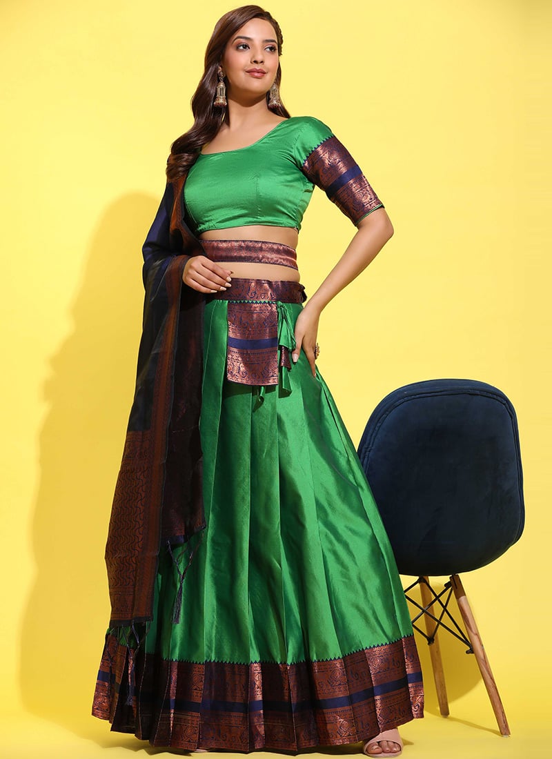 Timeless Green Litchi Silk Zari Woven Lehenga Festive Wear
