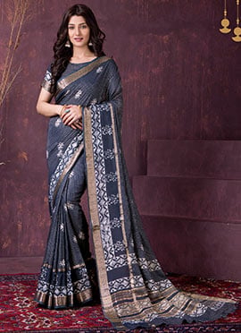 Timeless Grey Chanderi Silk Batik Print Saree