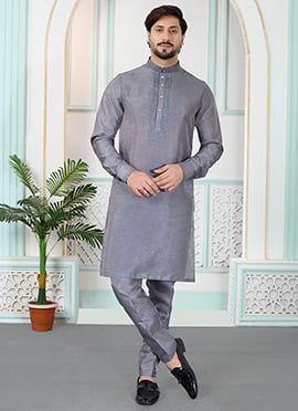 Timeless Grey Silk Kurta Pyjama