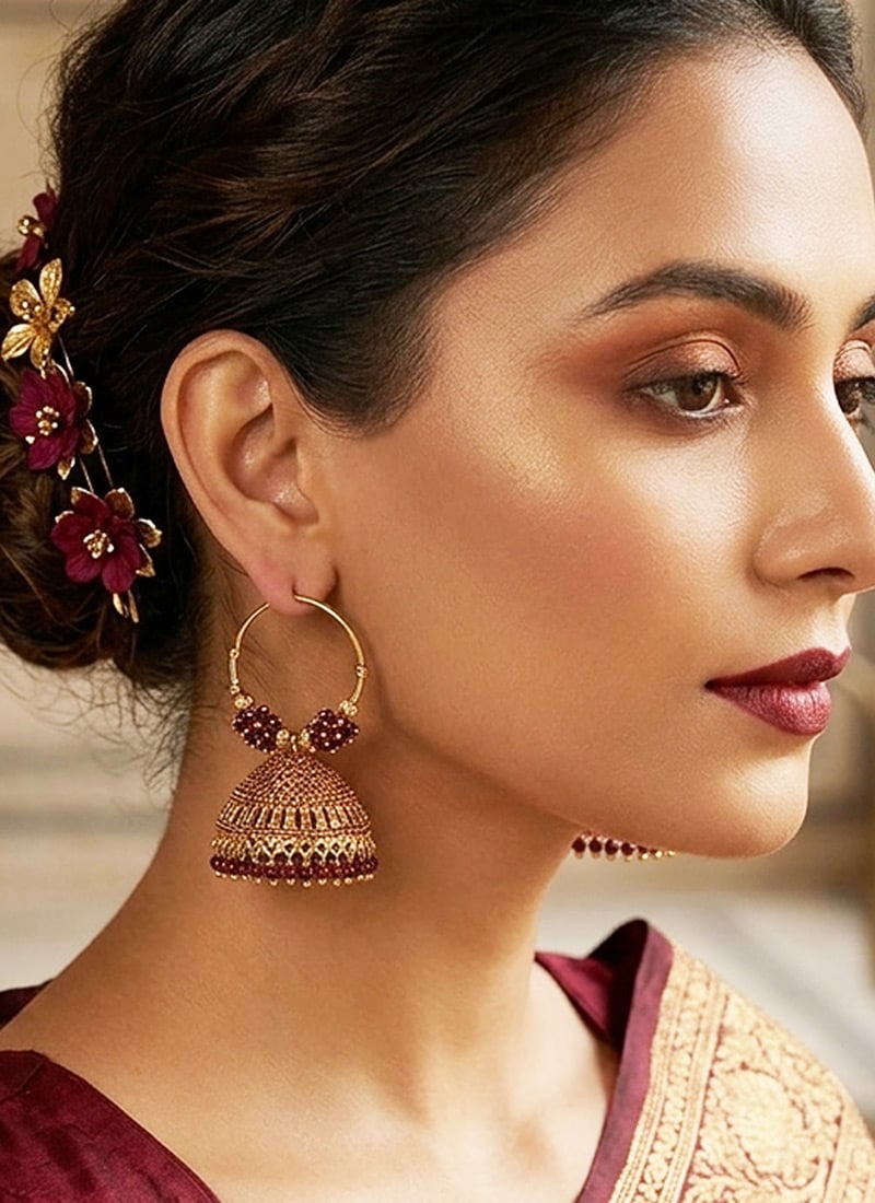 Timeless Maroon Beaded Jhumka