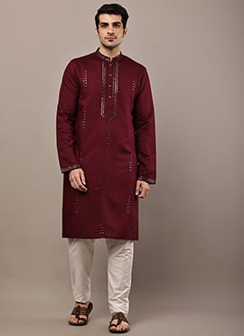 Timeless Maroon Viscose Silk Embroidered Sequins Kurta Pyjama