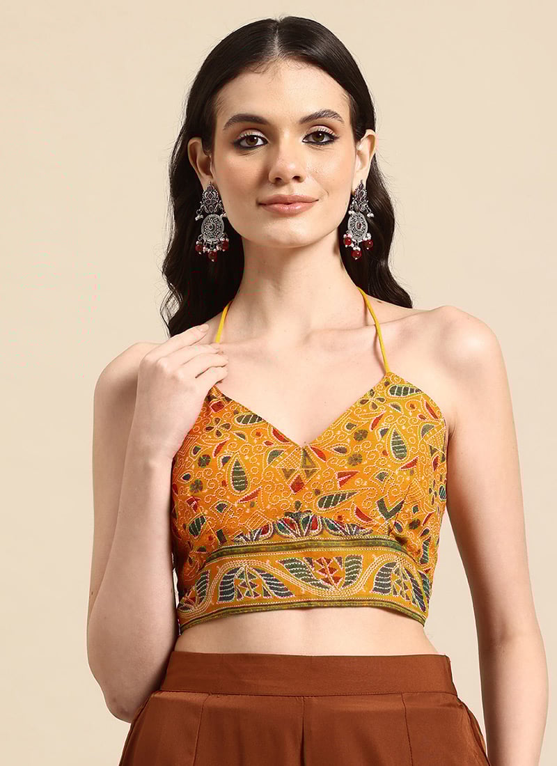 Timeless Mustard Chanderi Ikat Printed Blouse After Six Wear