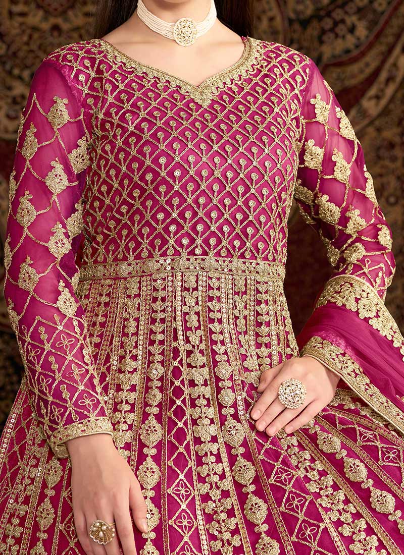 Riveting Light Pink Sequins Wedding Festive Anarkali Suit main image 1