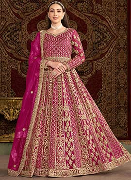 Timeless Pink Net A line Anarkali Suit With Gota And Sequins Embroidery