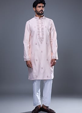 Timeless Pink Silk Embroidered With Mirror Work Kurta Pyjama
