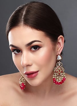 Timeless Red Kundan Pearl Meenakari Dangler