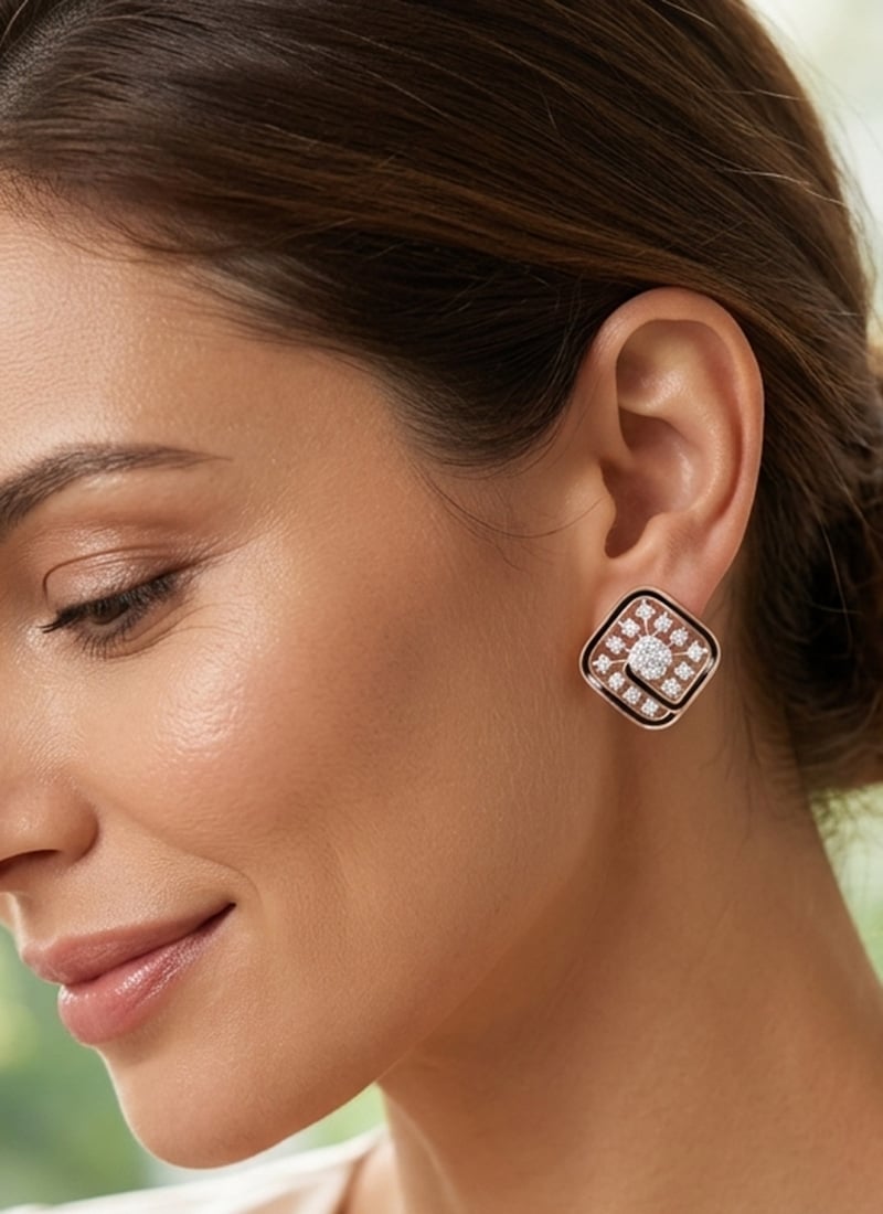 Timeless Rose Gold 925 Sterling Silver Moissanite Stone Stud Earrings Wedding Wear