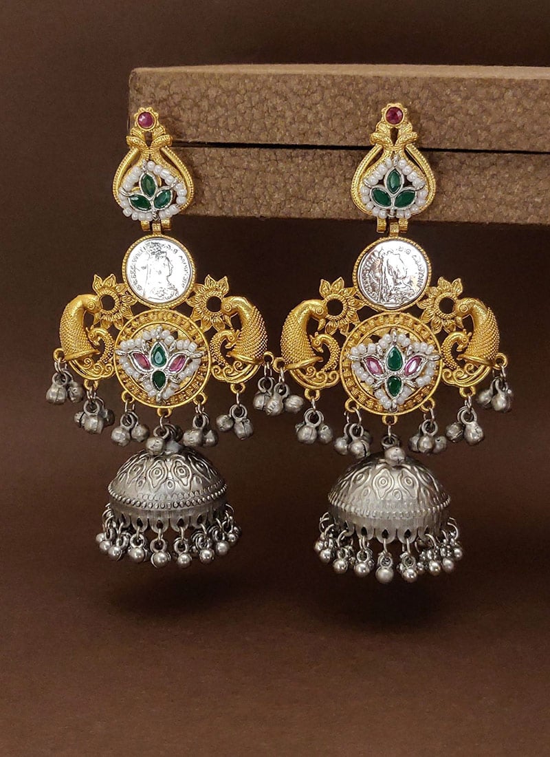 Timeless Silver Beads Kundan Jhumka Festive Wear