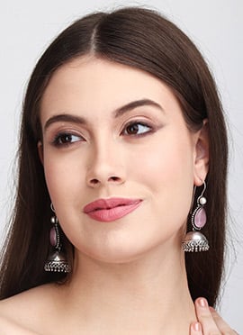 Timeless Silver Pearl Stone Jhumka