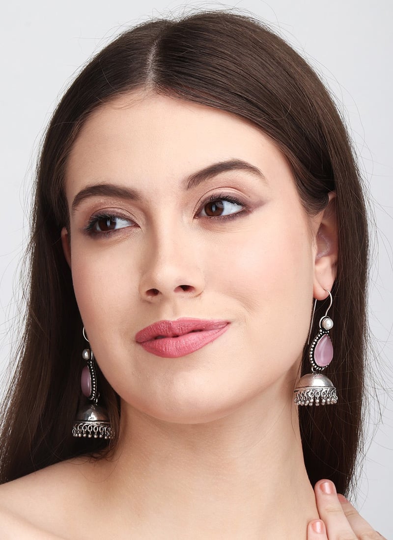 Timeless Silver Pearl Stone Jhumka After Six Wear