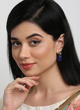 Timeless Studs In Gold Plated Kundan Work White Stone And Blue Pearl