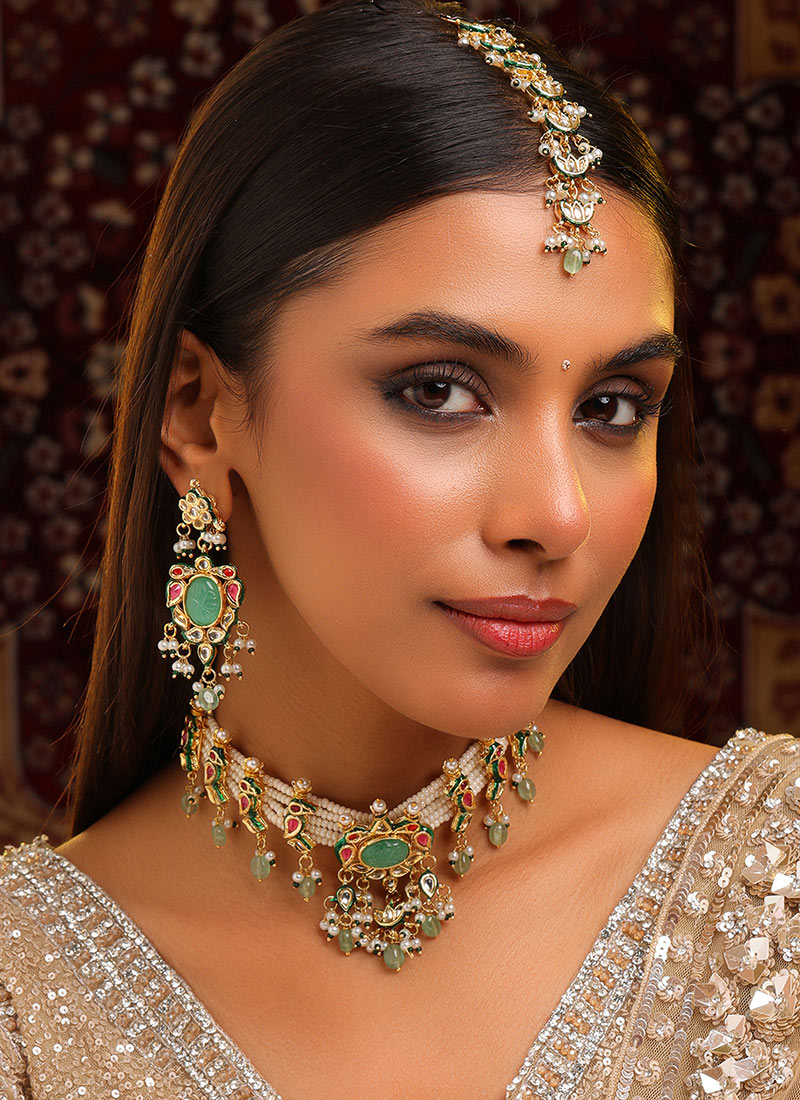 Timeless White Kundan Beads Pearl Choker Wedding Wear