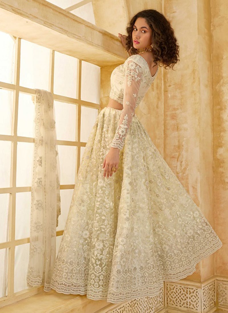 Timeless White Net Lehenga With Exquisite Stone And Embroidered Wedding Wear