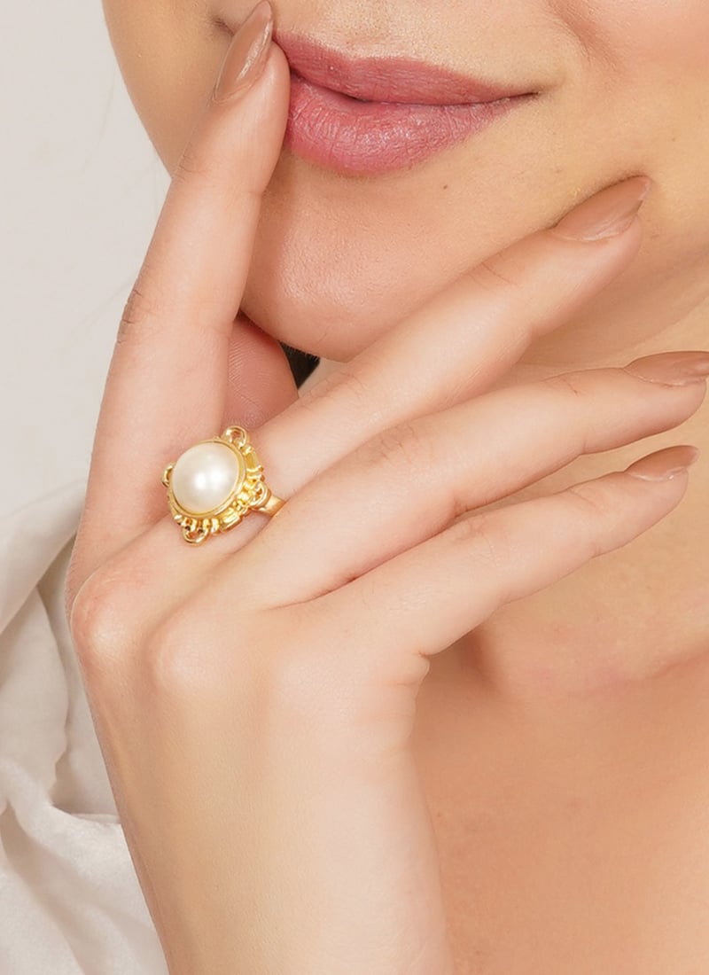 Timeless White Pearl Ring Festive Wear