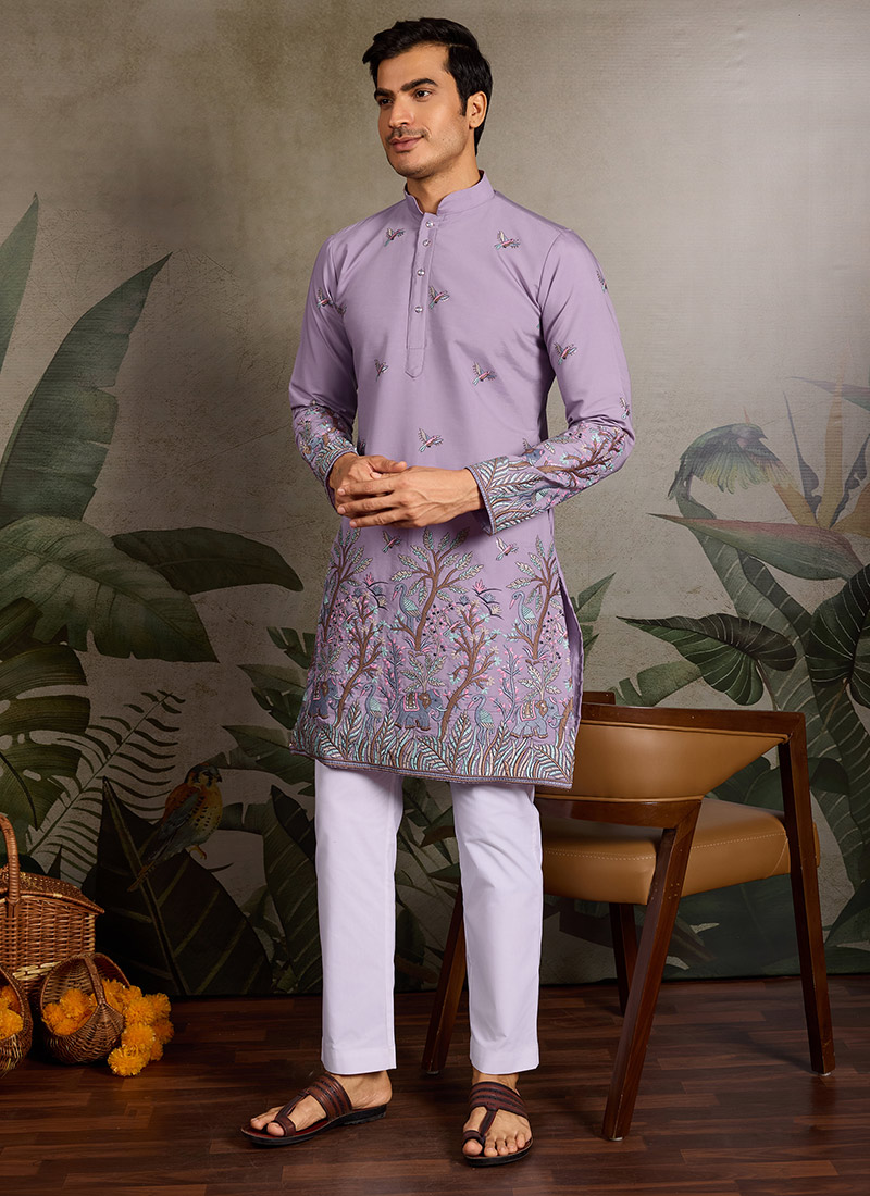 Timeless White Viscose Silk Embroidered Sequins Thread Kurta