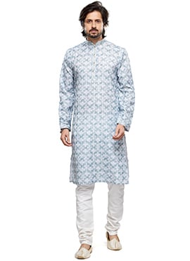 Traditional Blended Cotton Printed Thread Kurta Pyjama
