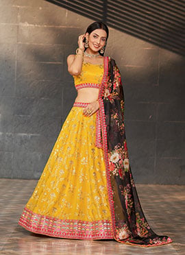 Traditional Georgette Embroidered Zari Umbrella Lehenga