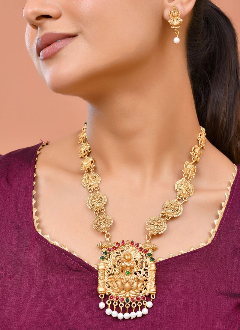 Traditional Gold Kundan Bead Necklace Wedding Wear