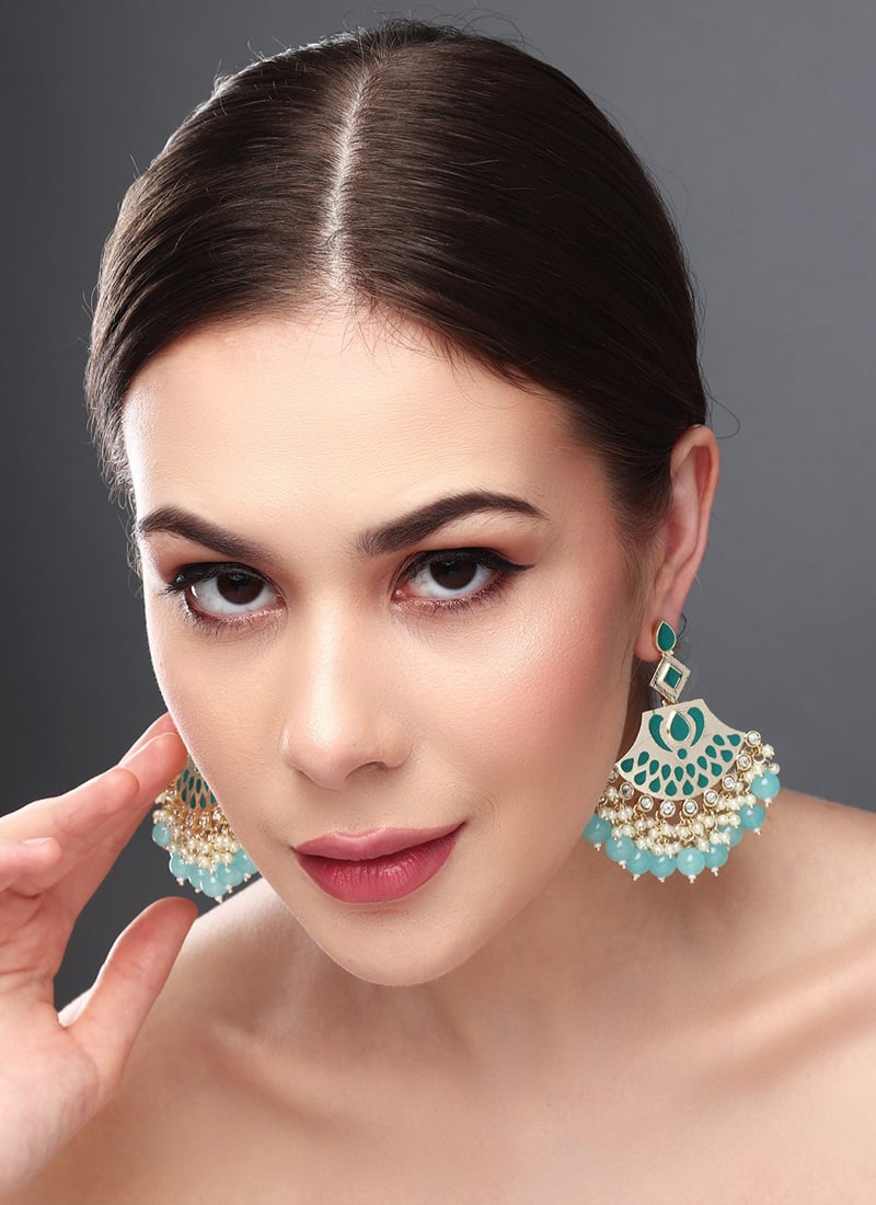 Traditional Gold Meenakari Kundan Pearl Danglers After Six Wear