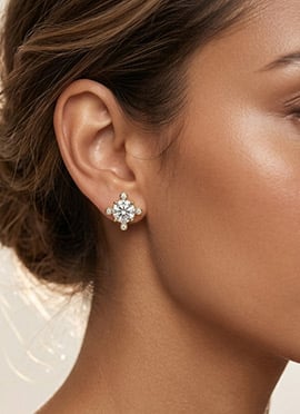 Traditional Golden 925 Sterling Silver Stud Earrings With Moissanite Stone Detailing