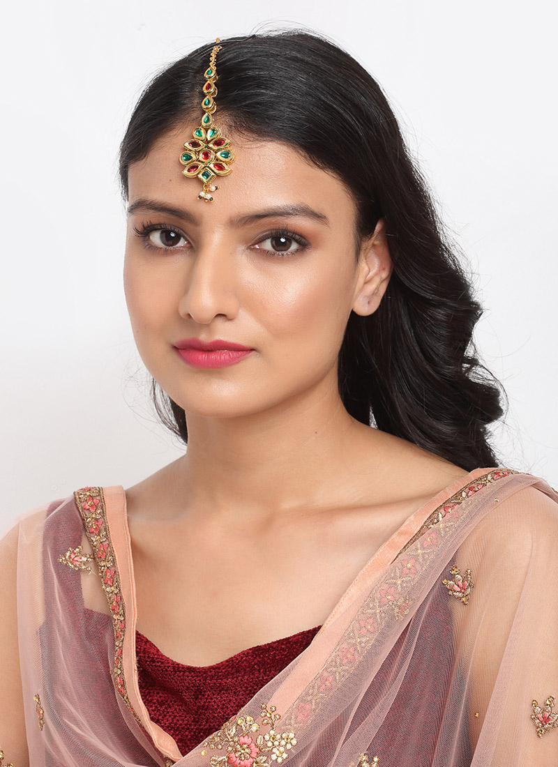 Traditional Mangtikka Gold Plated Kundan Work Multicolor Stone Beads Party Wear