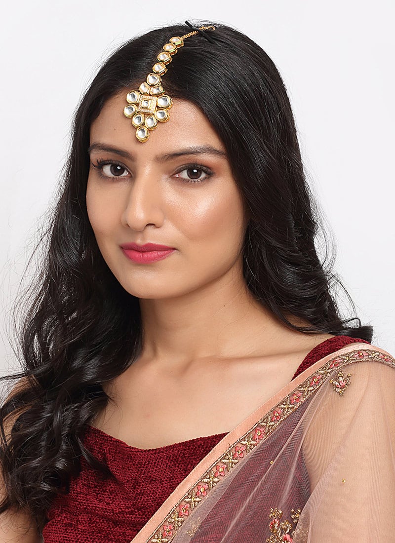 Traditional Mangtikka Gold Plated Kundan Work White Stone Party Wear
