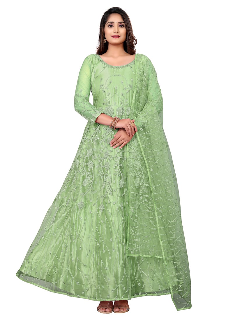 Traditional Net Embroidered Anarkali Suit Party Wear