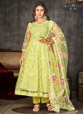 Traditional Net Embroidered Anarkali Suit