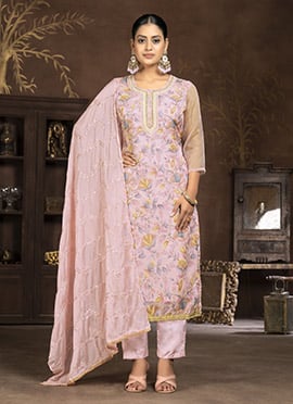 Traditional Organza Hand Work Straight Pant Suit