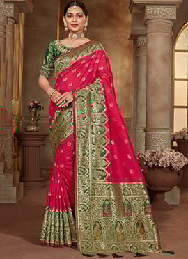Traditional Pink Silk Jacquard Woven Saree