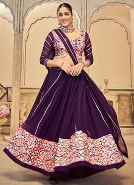 Traditional Purple Embroidered Kutch Work Faux Georgette Chaniya Choli