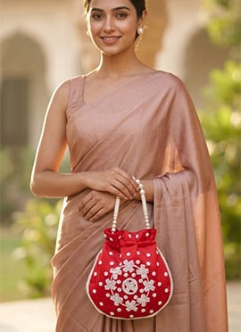 Traditional Red  Silk Beads Moti Potli Bag