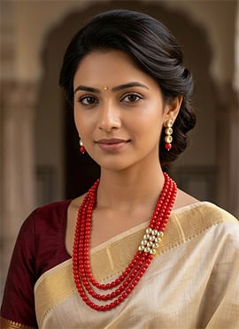 Traditional Red Beaded Kundan Necklace Set