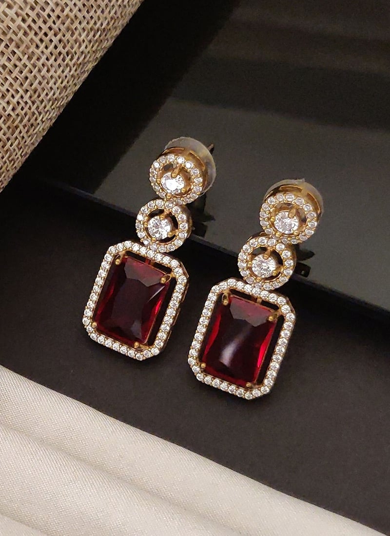 Red Dangle Shop Traditional Red Kundan American Diamond Danglers Festive Wear in ...