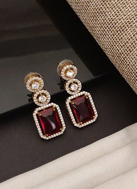Traditional Red Kundan American Diamond Danglers