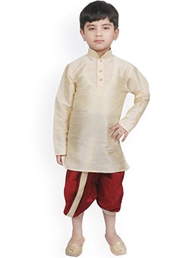 Traditional Silk Dupion Dhoti Style Kids Boys Kurta Pyjama