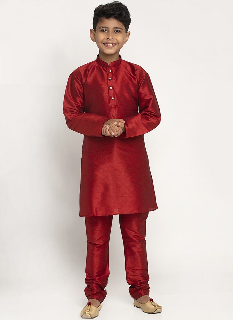 Traditional Silk Dupion Kids Boys Kurta Pyjama Party Wear