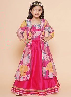 Traditional Silk Printed Kids Girls Umbrella Lehenga