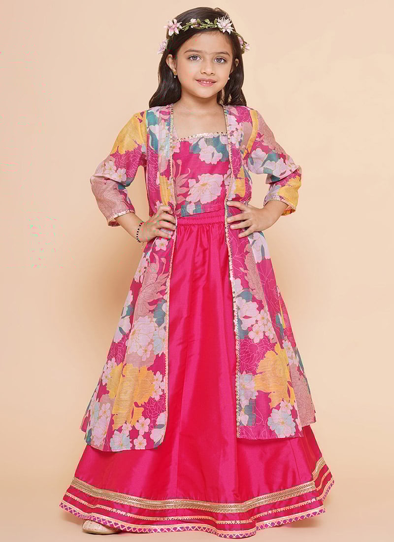 Traditional Silk Printed Kids Girls Umbrella Lehenga Festive Wear