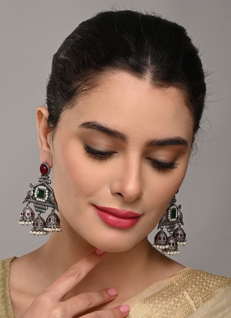 Traditional Silver Pearl Stone Jhumka After Six Wear