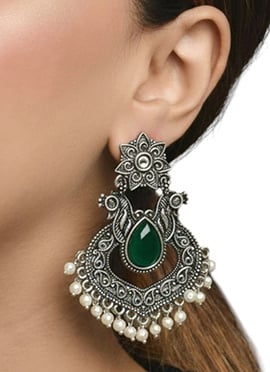 Traditional Silver Plated Kundan Moti Oxidised Chaand Bali