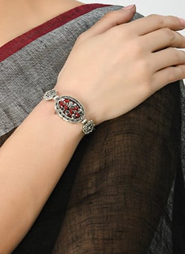Traditional Silver Stone Oxidised Bracelet