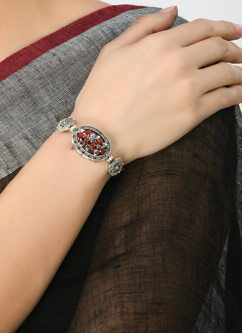 Traditional Silver Stone Oxidised Bracelet After Six Wear