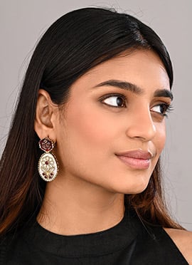 Traditional White Meenakari Stone Drops