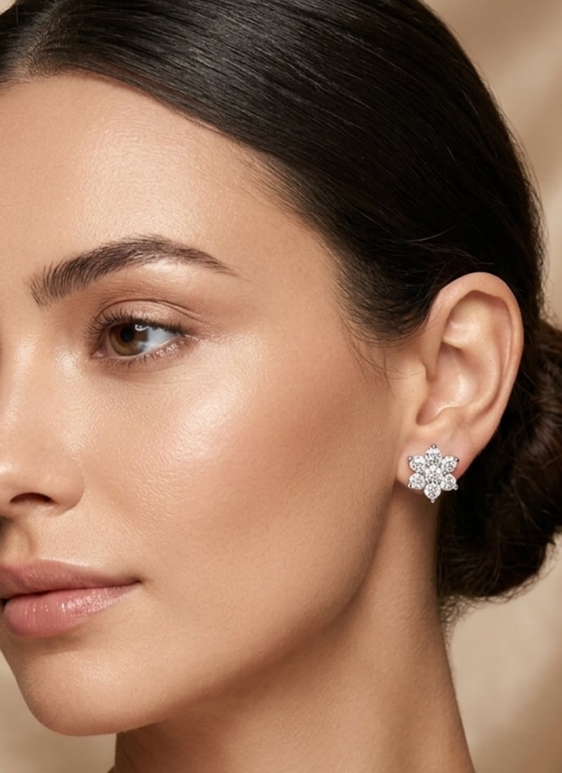 Trendy 925 Sterling Silver Moissanite Stone Stud Earrings Wedding Wear