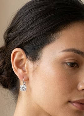 Trendy 925 Sterling Silver Moissanite Stone Work Hoops