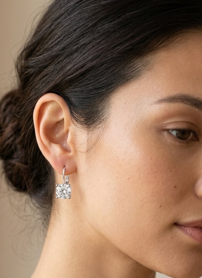 Trendy 925 Sterling Silver Moissanite Stone Work Hoops Wedding Wear