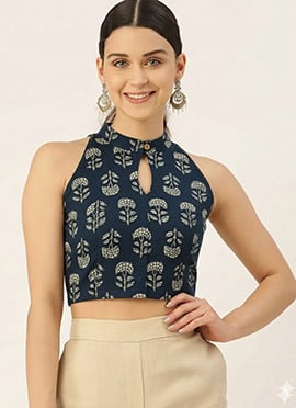 Trendy Blue Cotton Printed Blouse