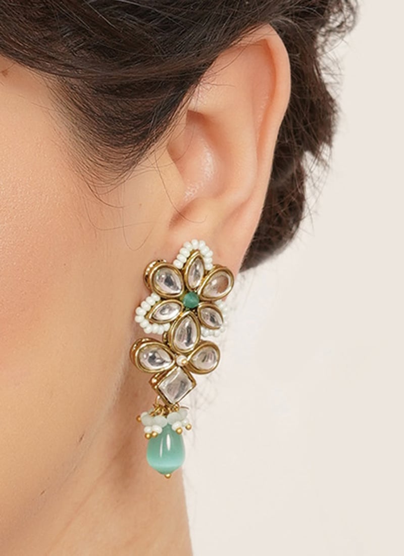 Trendy Blue Kundan Beads Danglers Festive Wear